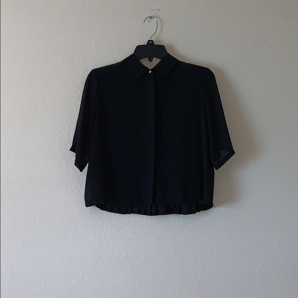 Black Pleated Crop Blouse